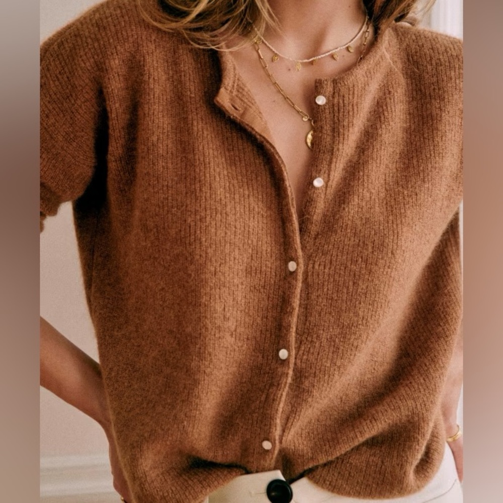 Sezane Gaspard Cardigan Sweater Camel Brown